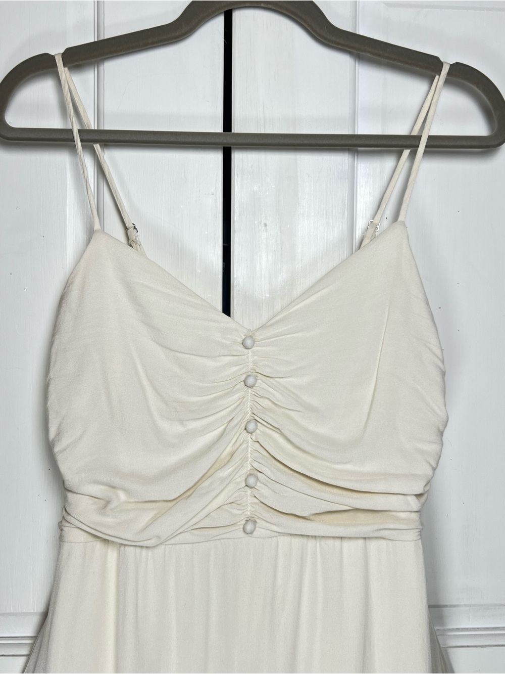May Berries Midi Dress Ivory Spaghetti-Strap Smocked Back Lined Pockets Sz M - Picture 4 of 8